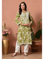 Load image into Gallery viewer, Aadat Mulmul Straight Chikankari Kurti