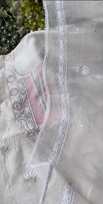Load image into Gallery viewer, Haya Premium Unstitched Suit Piece White-Pink