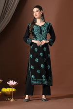 Load image into Gallery viewer, Mahira Rayon Duel Thread Chikankari Kurti Sea-Green