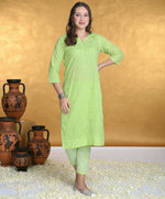 Load image into Gallery viewer, Isha Chrochet Dobby Chikankari Kurti Set Pastal-Green