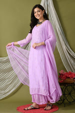 Load image into Gallery viewer, Surmai Premium Chikankari Viscose Mukaish Kurti Set Mauve