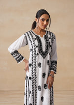 Load image into Gallery viewer, Soorma Rayon Black & White Kurti Set - The Lucknowi Chikan