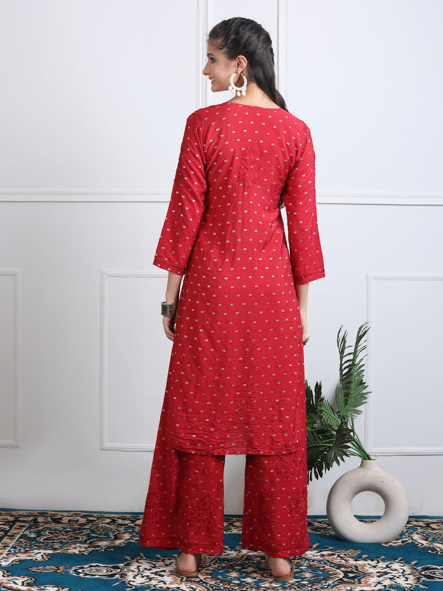 Sona Chanderi Chikan Kurti Set