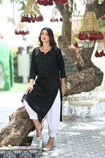 Load image into Gallery viewer, Ulfat Rayon Mukaish Chikankari Kurti- Black