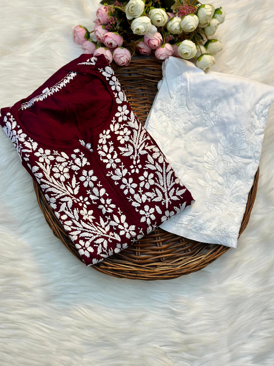 Mausam Modal Chikankari Straight Kurti