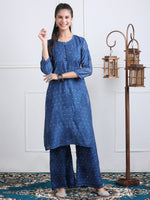 Load image into Gallery viewer, Sona Chanderi Chikan Kurti Set Navy Blue