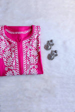 Load image into Gallery viewer, Heer Rayon Chikankari Straight Kurti Magenta-Pink