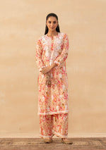 Load image into Gallery viewer, Ruhaab Mulmul Chikankari Kurti Pallazo Set Peach