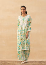 Load image into Gallery viewer, Ruhaab Mulmul Chikankari Kurti Pallazo Set Sea-Green