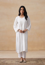 Load image into Gallery viewer, Kora White Chikankari long kurta