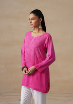 Load image into Gallery viewer, Nalli Rayon Chikankari Short Kurti - The Lucknowi Chikan