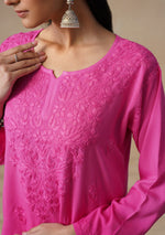 Load image into Gallery viewer, Nalli Rayon Chikankari Short Kurti - The Lucknowi Chikan