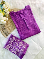 Load image into Gallery viewer, Isha Crochet Dobi Chikankari Co-Ord Set Purple Dobby Cotton