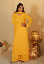Load image into Gallery viewer, Nagma Premium Chikankari Mukaish Viscose Set Yellow Viscose