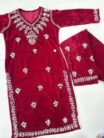 Load image into Gallery viewer, Ojhal Velvet Chikankari Kurti Pallazo Set