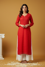 Load image into Gallery viewer, Arsh Premium Viscose Chikankari Kurti Red