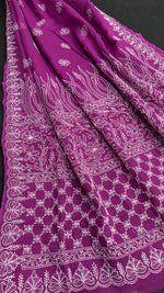Load image into Gallery viewer, Jogini Kota Doria Chikankari Saree Magenta