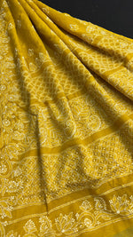 Load image into Gallery viewer, Jogini Kota Doria Chikankari Saree Mustard