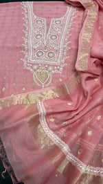 Load image into Gallery viewer, Kahkasha Premium Unstitched Chanderi Silk Suit Set - The Lucknowi Chikan