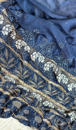 Load image into Gallery viewer, Apsara Premium Luxury Chikankari Saree Navy Blue