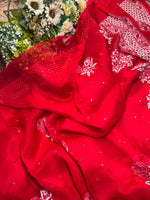 Load image into Gallery viewer, Royal Mandakini Organza Silk Chikankari Saree