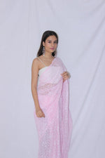 Load image into Gallery viewer, Tepchi Chikankari Sarees Baby Pink