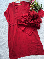 Load image into Gallery viewer, Kalira Rayon Mukaish Chikankari Kurti Set - The Lucknowi Chikan