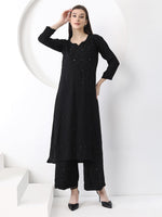 Load image into Gallery viewer, Ulfat Rayon Mukaish Chikankari Kurti & Pallazo Set-Black