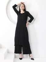 Load image into Gallery viewer, Ulfat Rayon Mukaish Chikankari Kurti & Pallazo Set-Black