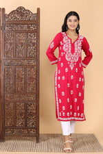 Load image into Gallery viewer, Heer Rayon Long Chikankari Kurti