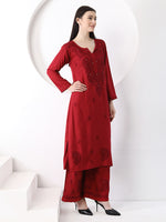 Load image into Gallery viewer, Ulfat Rayon Mukaish Chikankari Kurti Set-Maroon