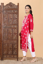 Load image into Gallery viewer, Heer Rayon Long Chikankari Kurti