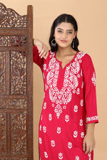 Load image into Gallery viewer, Heer Rayon Long Chikankari Kurti