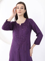 Load image into Gallery viewer, Ulfat Rayon Mukaish Chikankari Kurti Set- Purple
