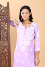 Load image into Gallery viewer, Heer Rayon Long Chikankari Kurti