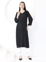 Load image into Gallery viewer, Ulfat Rayon Mukaish Chikankari Kurti- Black - The Lucknowi Chikan
