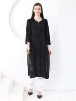 Load image into Gallery viewer, Ulfat Rayon Mukaish Chikankari Kurti- Black - The Lucknowi Chikan