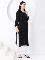 Load image into Gallery viewer, Ulfat Rayon Mukaish Chikankari Kurti- Black - The Lucknowi Chikan