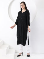 Load image into Gallery viewer, Ulfat Rayon Mukaish Chikankari Kurti- Black