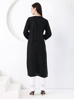 Load image into Gallery viewer, Ulfat Rayon Mukaish Chikankari Kurti- Black - The Lucknowi Chikan