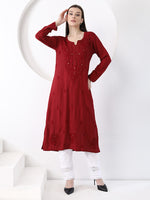 Load image into Gallery viewer, Ulfat Rayon Mukaish Chikankari Kurti- Maroon