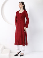 Load image into Gallery viewer, Ulfat Rayon Mukaish Chikankari Kurti- Maroon
