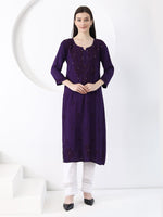 Load image into Gallery viewer, Ulfat Rayon Mukaish Chikankari Kurti- Purple - The Lucknowi Chikan