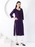 Load image into Gallery viewer, Ulfat Rayon Mukaish Chikankari Kurti- Purple
