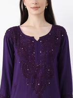 Load image into Gallery viewer, Ulfat Rayon Mukaish Chikankari Kurti- Purple
