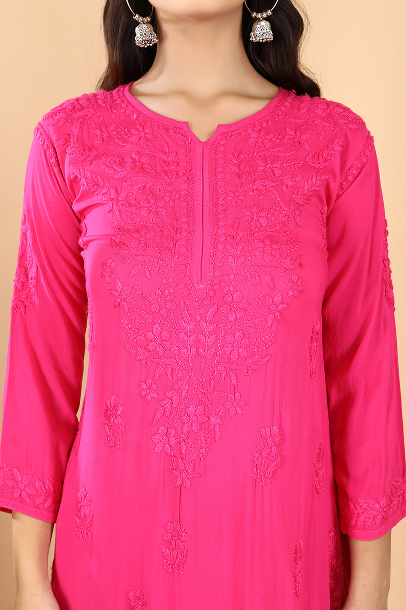 Palak Modal Dyed Premium Chikankari Kurti Set