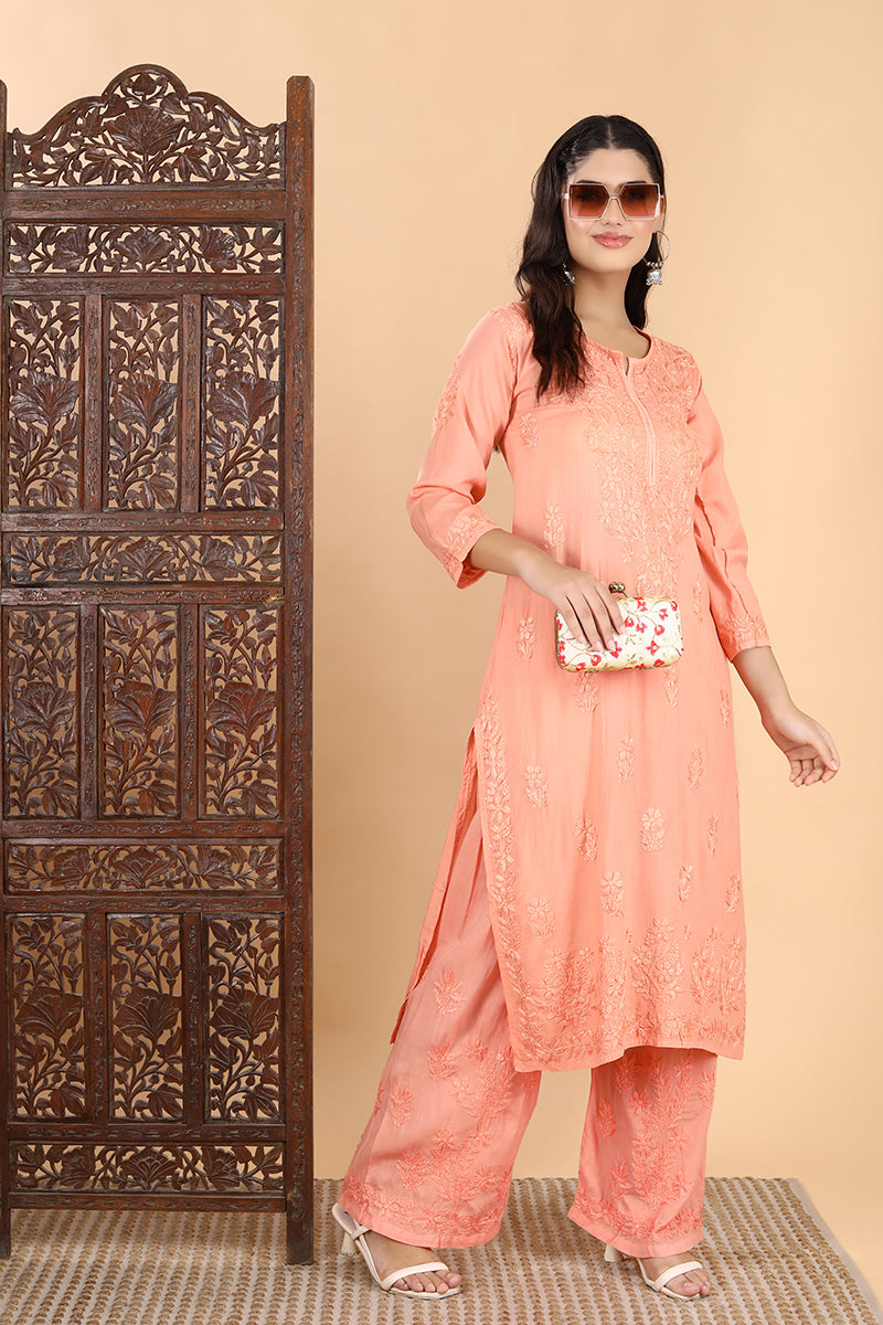 Palak Modal Dyed Premium Chikankari Kurti Set