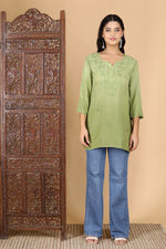 Load image into Gallery viewer, Amina Rayon Black Chikankari Top