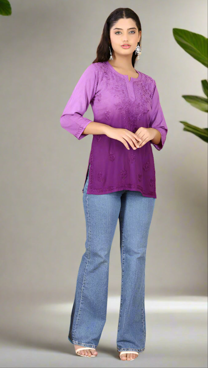 Amina Rayon Black Chikankari Top