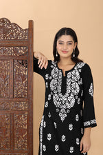 Load image into Gallery viewer, Heer Rayon Long Chikankari Kurti
